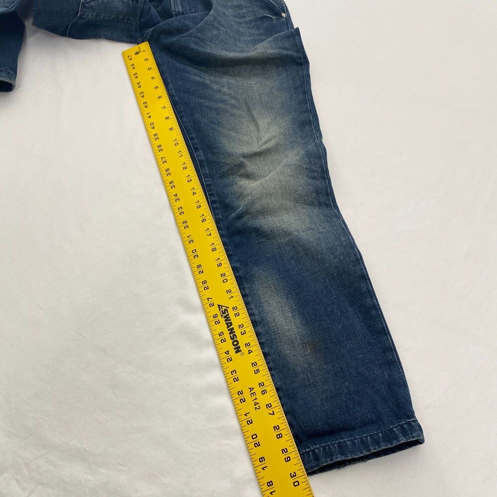 Zara Man Denim Overalls Mens Medium Blue Straight Leg Distressed Cotton Workwear - Picture 13 of 14